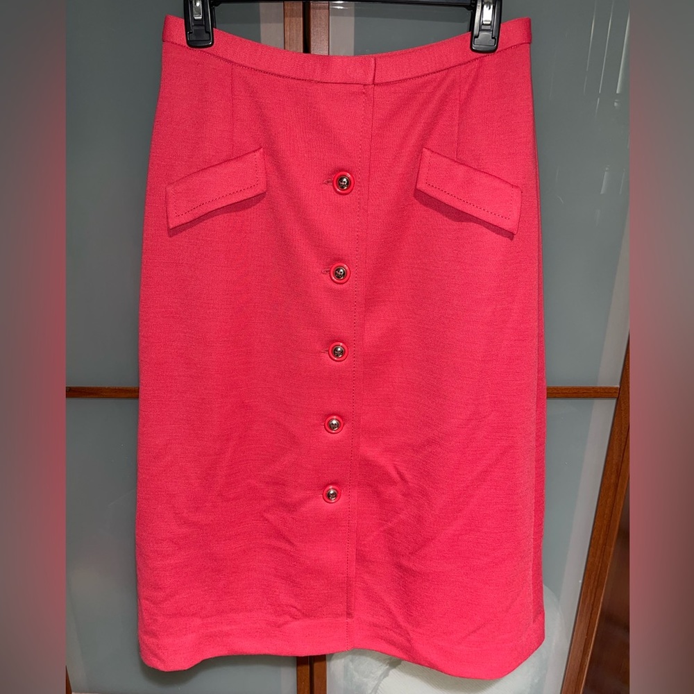 Bleyle Germany Vintage Classic Red Button Down Wool Midi Pencil Skirt Size US 14